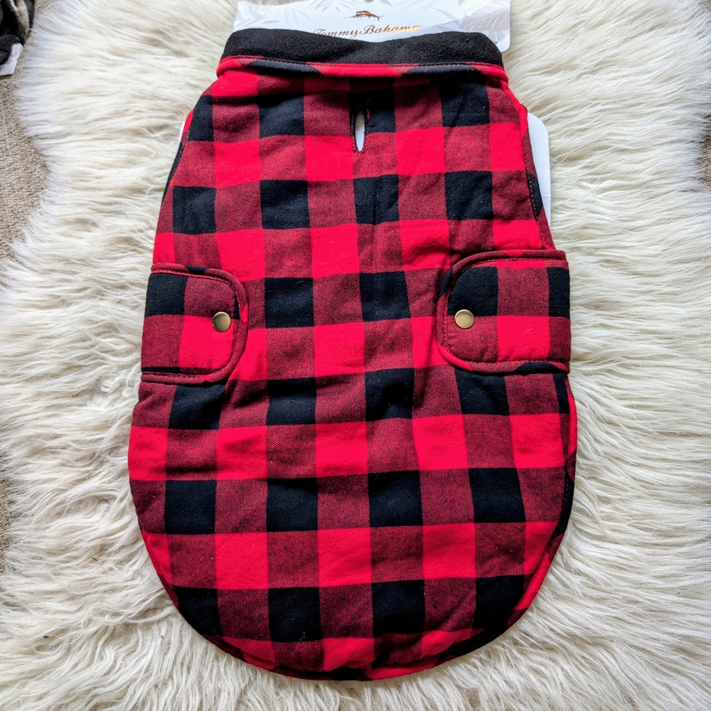 Tommy Bahama Red and Black Checkered Pet Coat - Buffalo Plaid Print